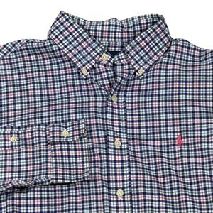 Polo Ralph Lauren Plaid Button Down Shirt Mens Medium Long Sleeve Oxford Blue